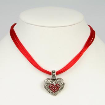 Halskette mit 4-Satinbändern Herz 